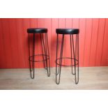 Pair of leather upholstered metal Hairpin stools