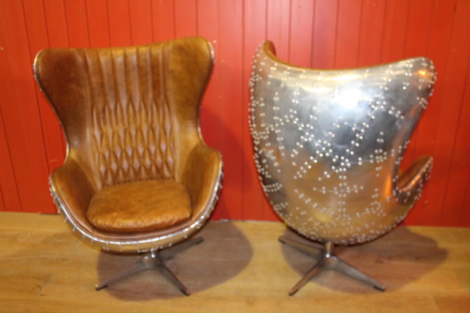 Pair of wingback aviator style swivel chairs - Image 2 of 2