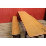 Wood and metal table and benches