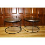 Pair of Coffee tables with nickel tops and metal bases