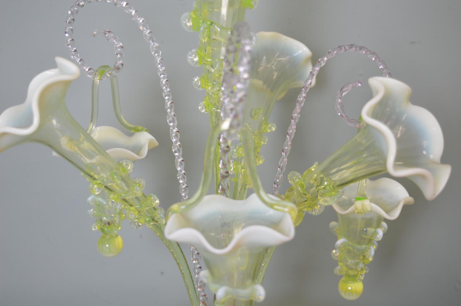 Vaseline glass eight branch epergne - Image 2 of 2