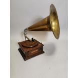 Victory gramophone in oak case with brass horn