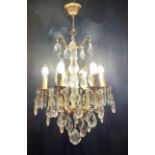 Six Branch Cut Glass Chandelier