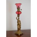 19th. C. spelter oil table lamp