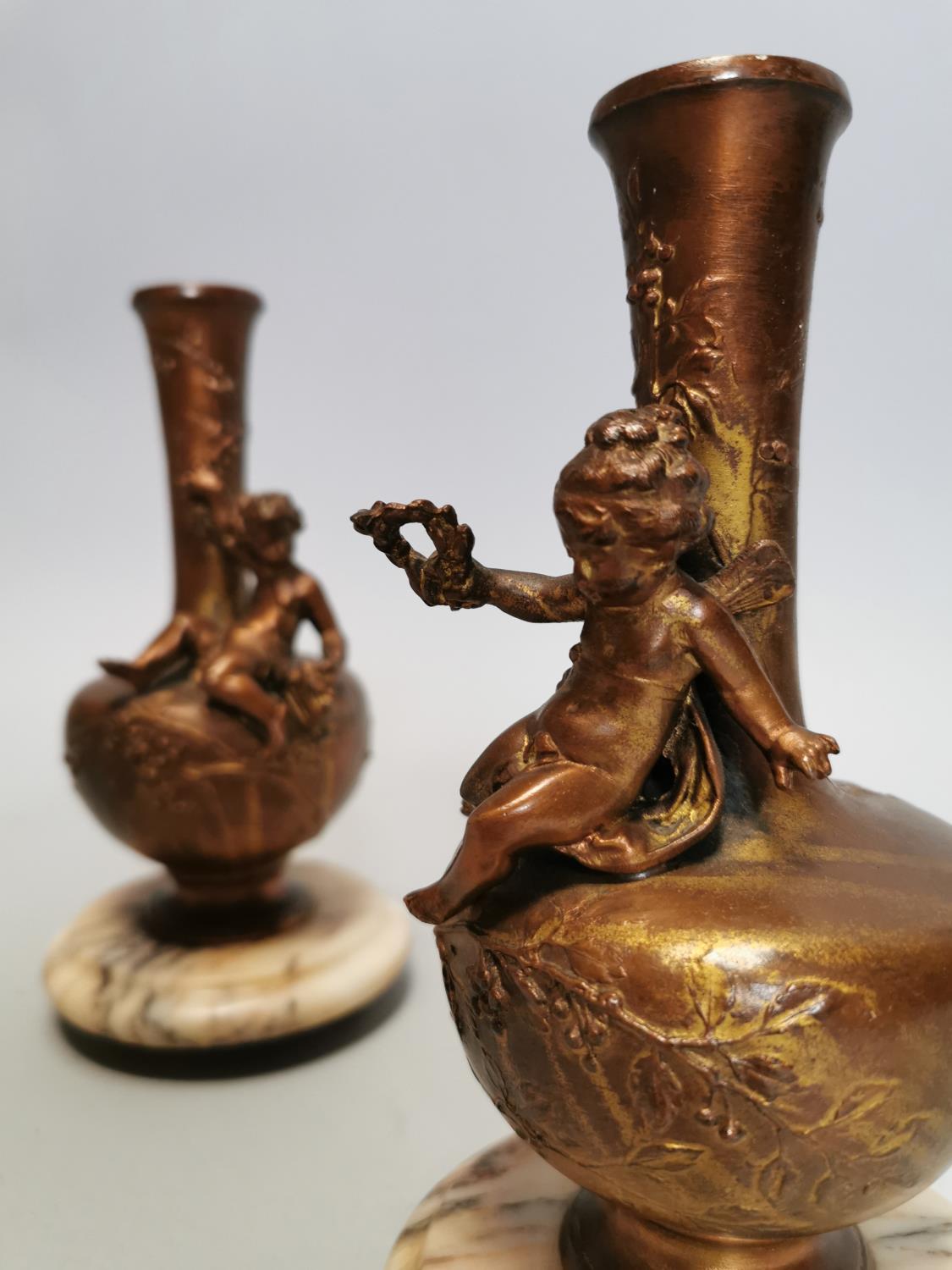 Pair of spelter and marble vases - Image 4 of 6