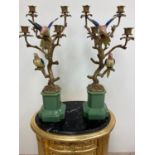 Gilded Bronze & Porcelain Parrot Candelabra.