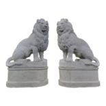 Pair of moulded stone seated Lions