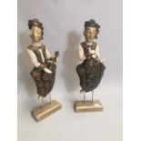 Pair of carved painted wood musicians
