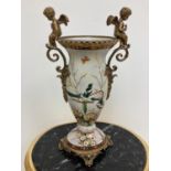 Pair of Gilded Bronze & White Porcelain Cherub Vases