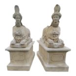 Pair of moulded stone sphinx