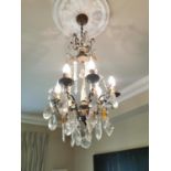 Glass and brass six branch chandelier