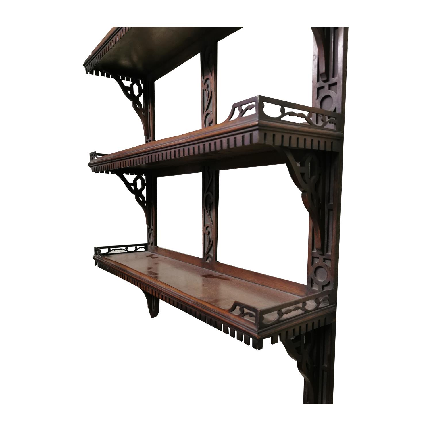 Edwardian mahogany three tier wall shelf - Image 2 of 3