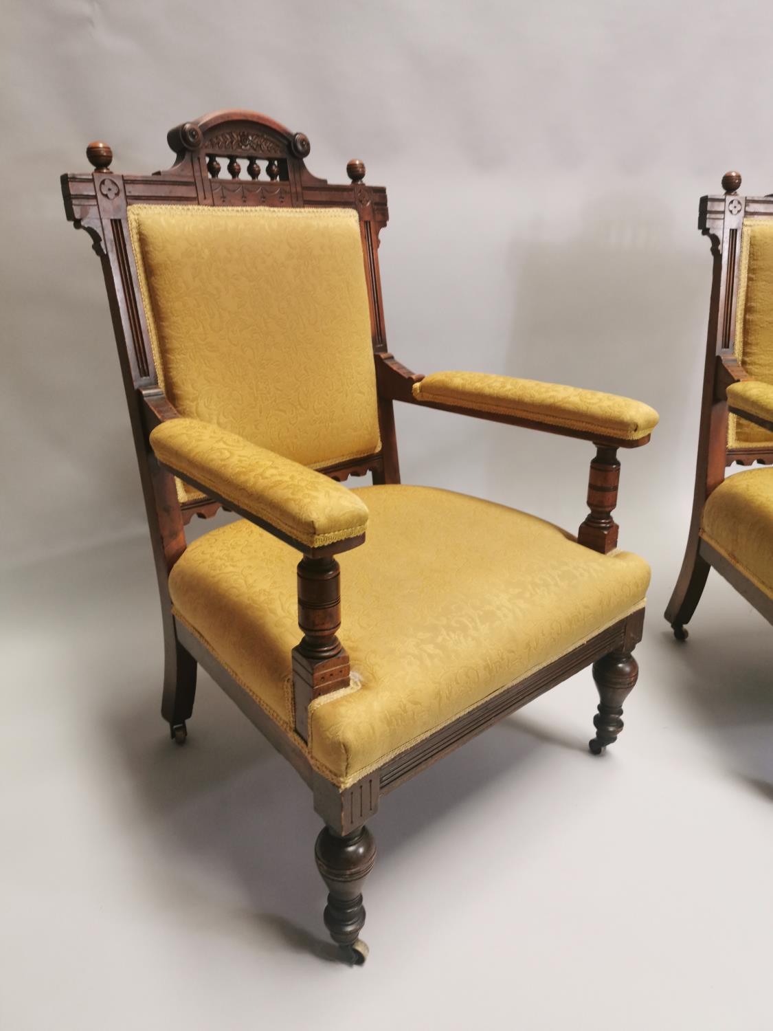 Pair of Edwardian mahogany open armchairs - Image 3 of 8