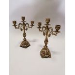 Pair of two branch brass candelabra