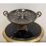 Gilded Bronze & Black Floral Porcelain Dish