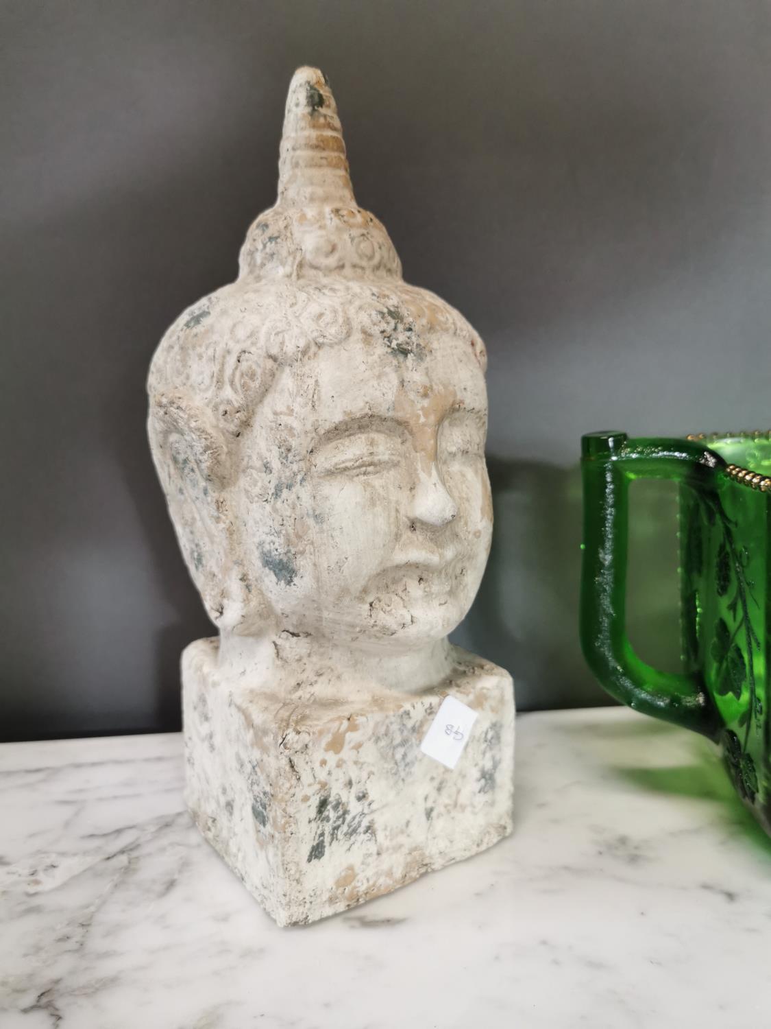 Green glass vase figure of a Buddha and an angel - Image 2 of 3