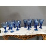 Two sets of six Bristol blue glass goblets