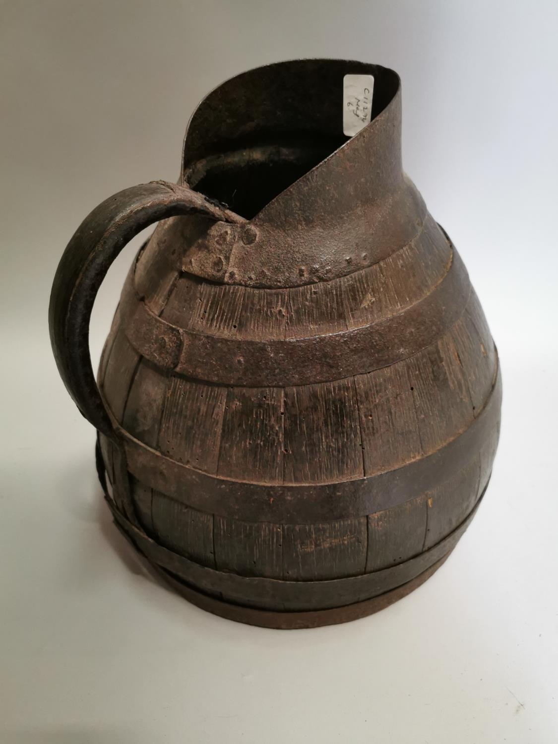 19th. C. oak metal bound water jug - Bild 4 aus 5