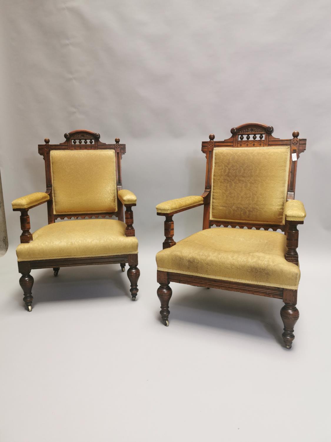 Pair of Edwardian mahogany open armchairs