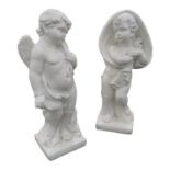 Pair of moulded stone cherubs