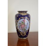 Cobalt blue hand painted porcelain vase