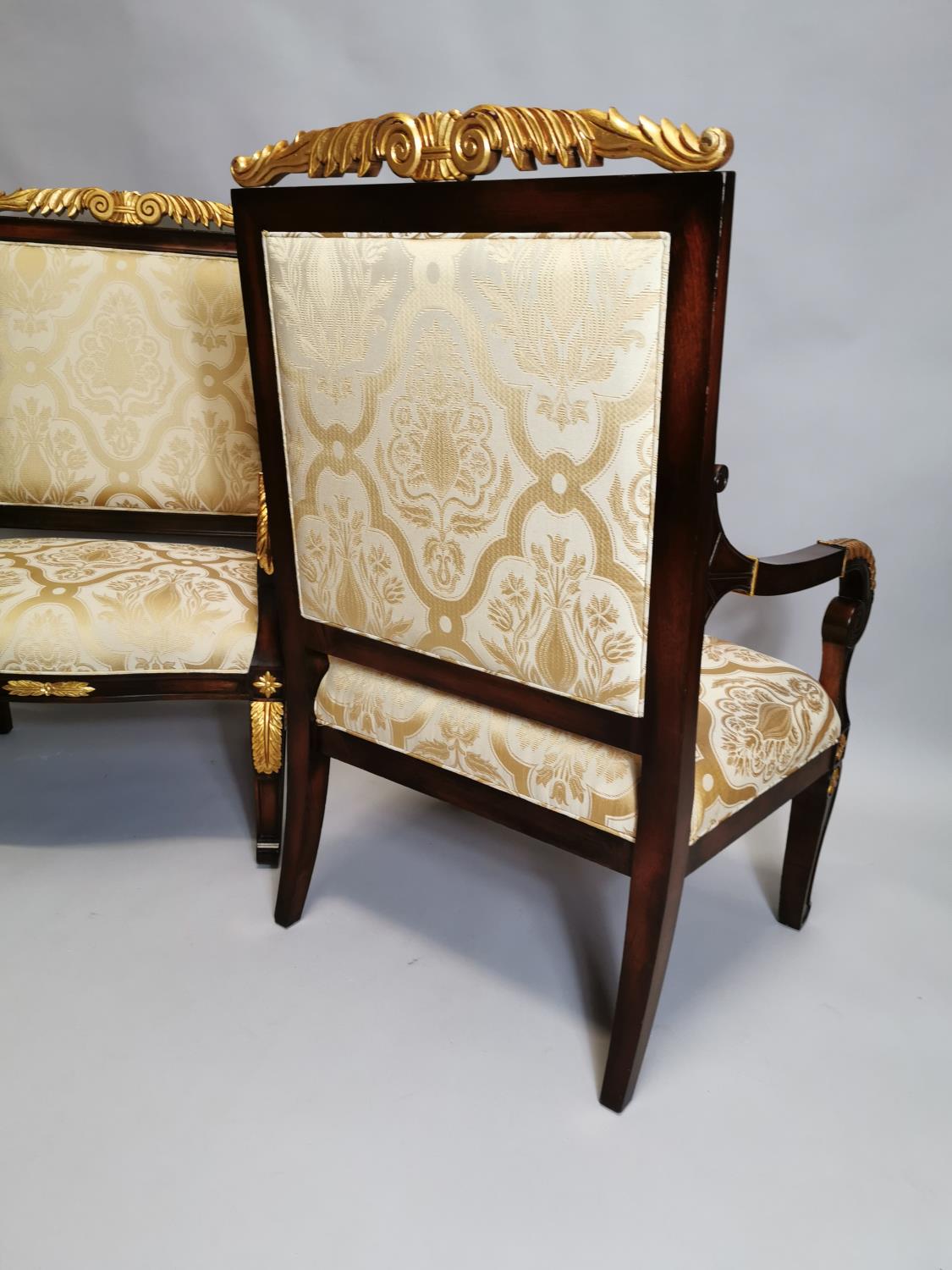 Pair of upholstered gilded mahogany open armchairs - Image 8 of 8