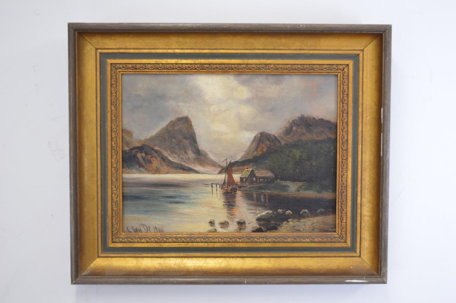 Oil on board Boating Scene