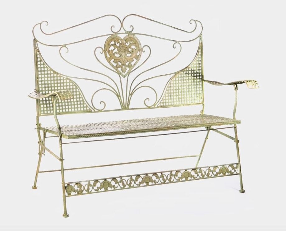 Cream Wrought Iron Foldable Seat.