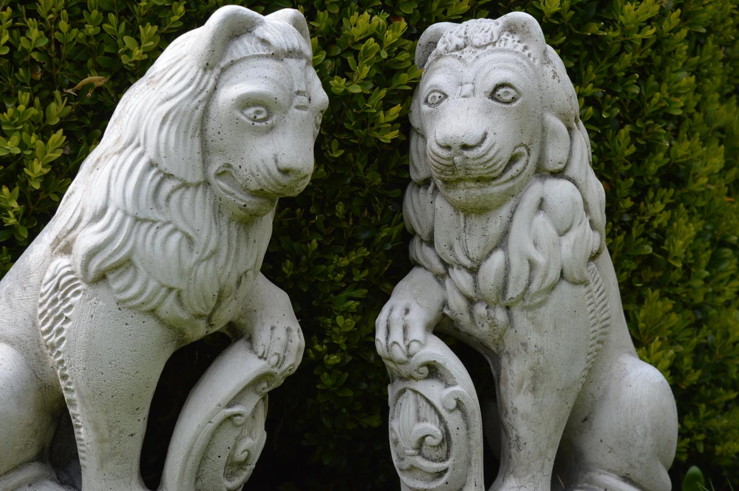 Pair of moulded stone seated lions - Image 3 of 3