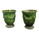 Pair of glazed terracotta Anduze urns