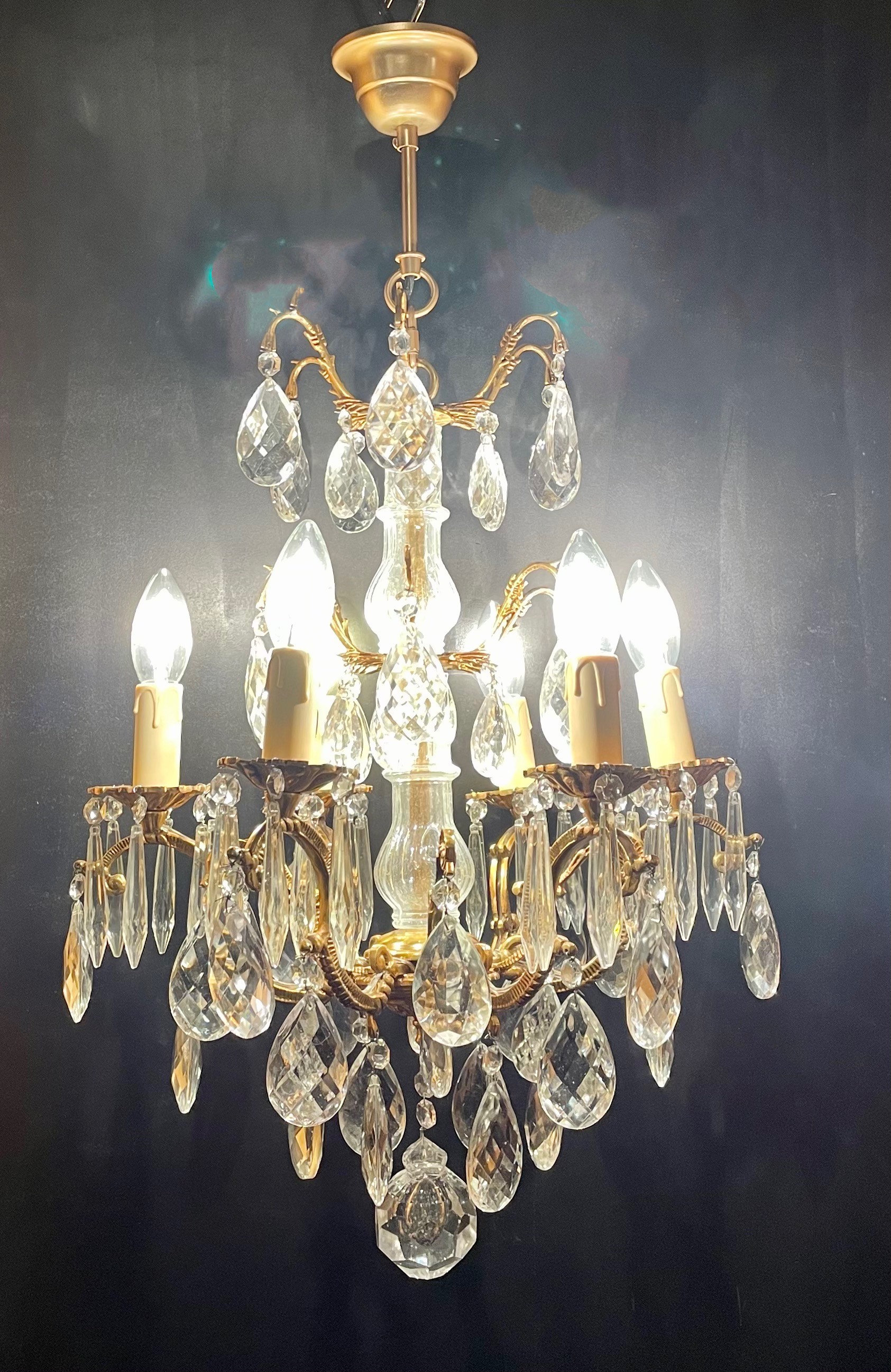 Six Branch Cut Glass Chandelier