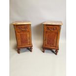 Pair of early 20th. C. kingwood and walnut bedside lockers