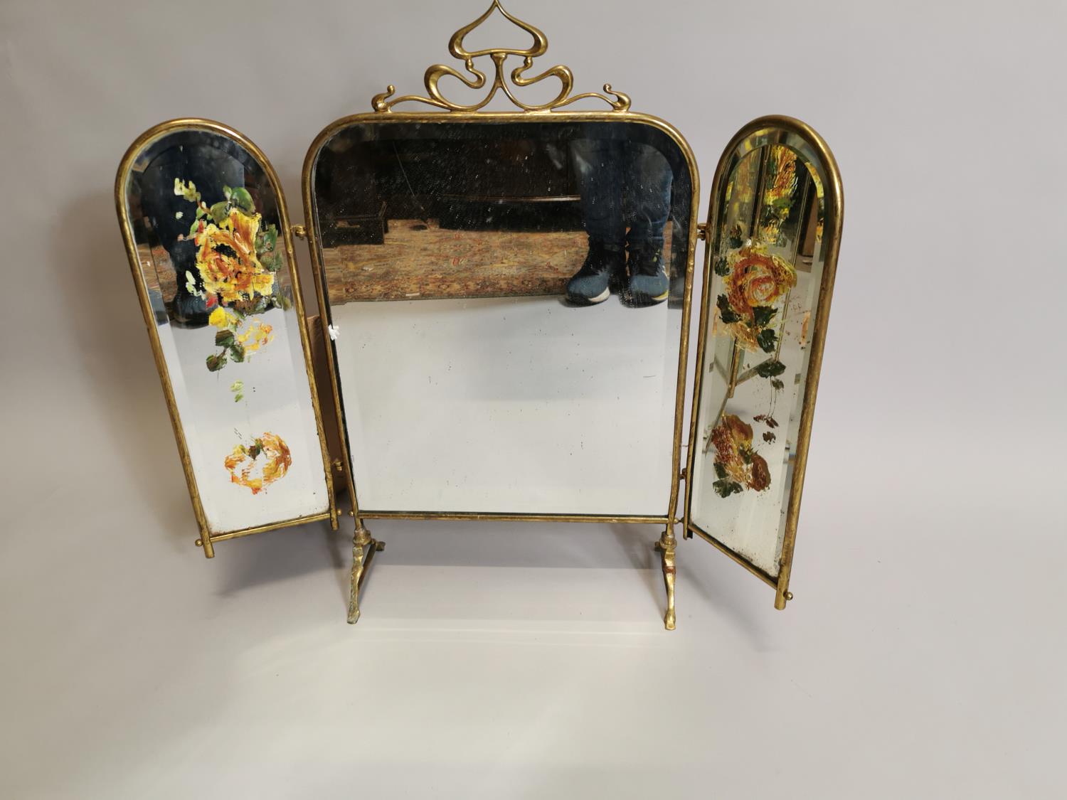 Edwardian mirrored brass fire screen