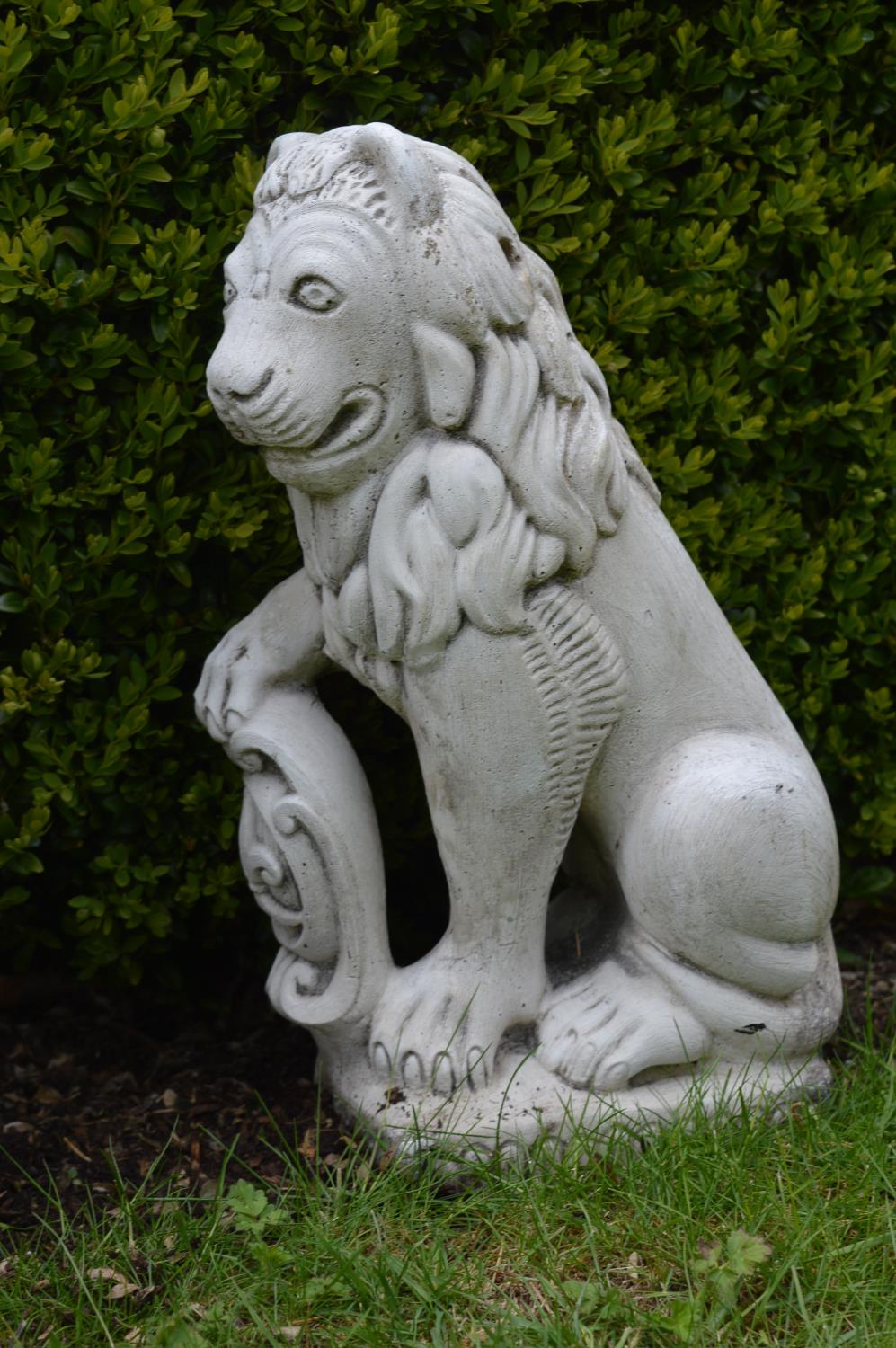 Pair of moulded stone seated lions - Image 2 of 3