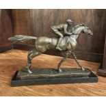 Bronze Statue - Racing Jockey. {22 cm H x 30 cm W x 8 cm D}.