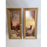 Pair of 19th. C. oil on canvas Stags