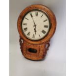19th. C. inlaid walnut drop dial wall clock.