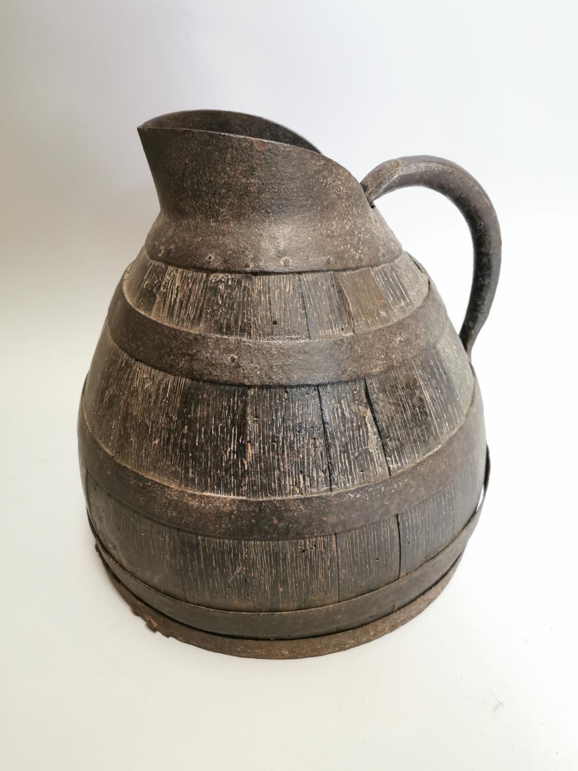 19th. C. oak metal bound water jug