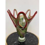 Murano red and green Glass Vase. {40 cm H x 26 cm W x 26 cm D}.