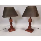 Pair of hand painted pine table lamps