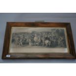 19th Century rosewood framed engraving "The Procession of the Flitch of Bacon" . 97W x 57H
