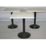 Set of three quality marble top bar tables (slight damage to marble and slight variation in size) 70