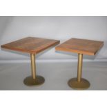 Quality pair of bar tables with parquetry tops 29 W x 34 H x 29 D