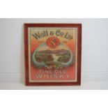 Watts and Co. Fine old whiskey framed advertising sign. 67W 74H
