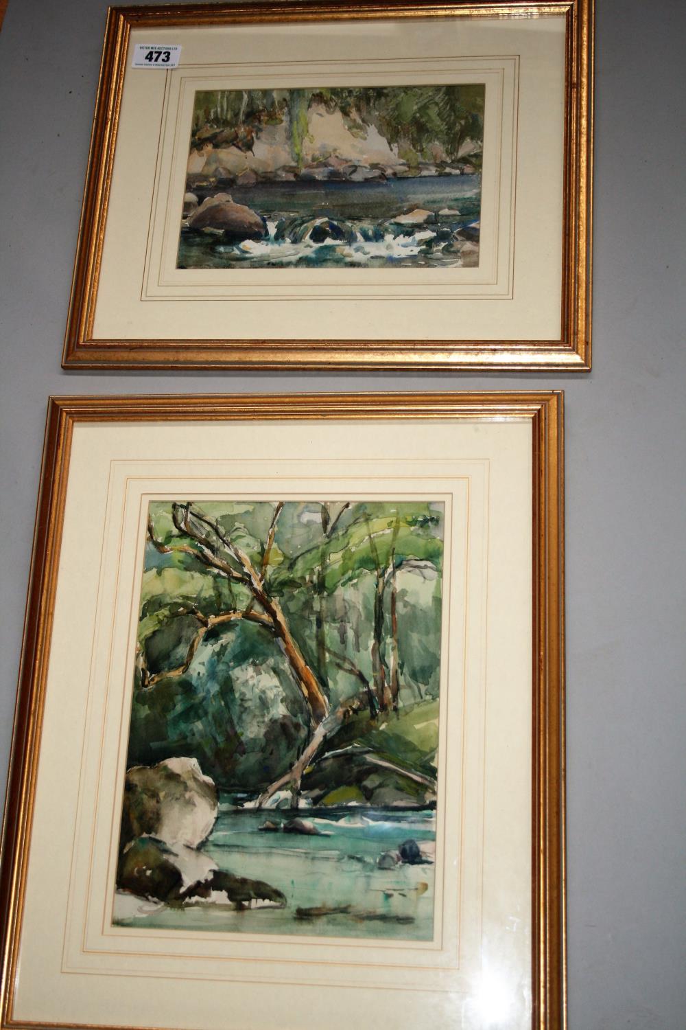 Jose Irwin two gold framed watercolours - "Hooded River Landscape" 45W x 54H and "Natural Weir"