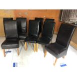 Set of six black (45 W 106H) and three brown tallback leather restaurant chairs (50W 108H