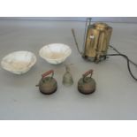 Antique brass sprayer, two alabaster bowls, etc. (5 items)