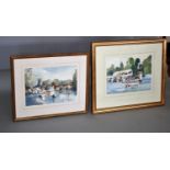 Philip Sanderson pair of water colours featuring Oxford boat race. 37W x 30 & 36W x 27