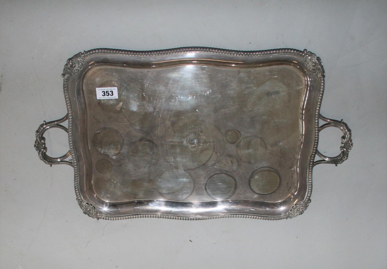 Edwardian silver plated tray by Maple & Co, London. 68W x 40H