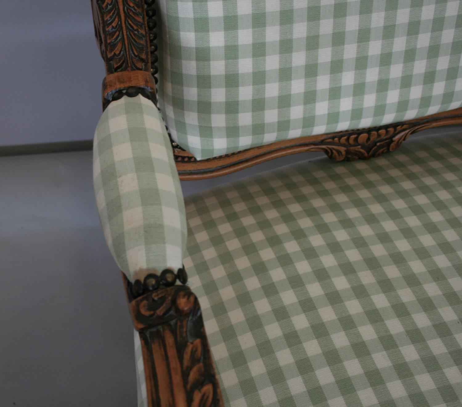 French carved wood and upholstered arm chair 70W x 100H x 65D - Image 3 of 3